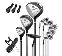 Costway Ensemble Clubs De Golf 9 Pcs Homme Gauchers-Bois De Parcours #3, Un Hybride #4, Des Fers #6, #7, #8, #9 Putter Noir Multicolore