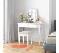 Costway Ensemble Coiffeuse Avec Tabouret Et Miroir Eclairé Pivotant À 360°, 10 Lumières Led À Intensité Variable, 4 Tiroirs, Blanc Multicolore