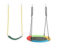 COSTWAY Ensemble de 2 Balançoires, Balançoire Nid d'Oiseau Ø1m et Balançoire Ceinture 1,2m, avec Cordes Réglables, 2 Façons de Suspendre, Charge Max 150kg, en Acier/Toile/EVA, Multicolore