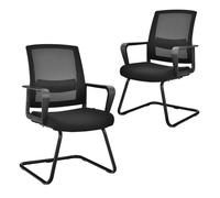 Costway Ensemble De 2 Chaises De Bureau Conférence Ergonomique En Maille À Dossier Moyen Avec Siège Rembourré, Salle D'attente Noir