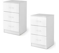 COSTWAY Ensemble de 2 tables de nuit avec 3 tiroirs, table de nuit haute brillance, commode de nuit pour boxspring, 37 x 34 x 66,5 cm, blanc