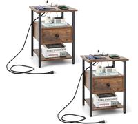 COSTWAY Ensemble de 2 tables de nuit Table de nuit avec station de recharge, tiroir & étagères ouvertes, table de nuit d'appoint 40 x 40 x 55 cm