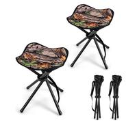 COSTWAY Ensemble de 2 Tabourets de Camping Pliants, Siège de Pêche Léger avec Sangle d'Épaule, Tabouret Trépied Portable pour Randonnée, Chasse, Voyages ou Jardinage, Charge 150KG, Camouflage