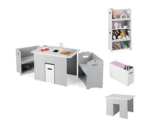 COSTWAY Ensemble de 3 sièges pour enfant, table avec 2 chaises, table d'activité 4 en 1 avec espace de rangement et couvercle amovible, siège multifonction pour les tout-petits à partir de 3 ans, gris