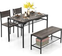 COSTWAY Ensemble de 4 tables de salle à manger, table de cuisine avec 2 chaises, 1 banc et une étagère Ensemble de salon industriel gris