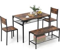 COSTWAY Ensemble de 4 tables de salle à manger, table de cuisine avec 2 chaises, 1 banc et une étagère Groupe de sièges Industrie café