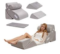 COSTWAY Ensemble de 6 Oreillers Compensés en Mousse à Mémoire, Oreiller de Lecture avec Appuie-tête Amovible et Coussin Jambes Surélevé pour Post Opératoire, Grossesse, Gris