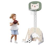 COSTWAY Ensemble de Basket 3-en-1, Hauteur Ajustables de 110cm à 149cm, Inclus Jeu de Basketball, Football et Golf, Vert, Jaune (Vert)