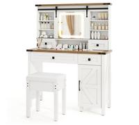 Costway Ensemble De Coiffeuse Et Tabouret, Miroir Coulissant, Led À 3 Couleurs, Luminosité Réglable, 4 Tiroirs, Armoire Latérale Multicolore