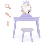 COSTWAY Ensemble de Coiffeuse et Tabouret pour Enfants avec Miroir Eclairé, Luminosité Réglable, 70 x 34 x 99 cm, Violet