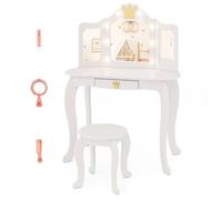 COSTWAY Ensemble de Coiffeuse et Tabouret pour Enfants avec Miroir Eclairé, Luminosité Réglable, 80 x 40 x 106 cm, Blanc