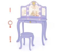 COSTWAY Ensemble de Coiffeuse et Tabouret pour Enfants avec Miroir Eclairé, Luminosité Réglable, 80 x 40 x 106 cm, Violet