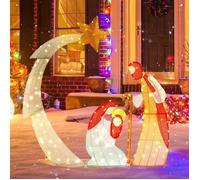 COSTWAY Ensemble de Crèche de Noël de 151 CM Éclairée avec 140 Lumières LED Blanc Chaud