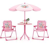 COSTWAY Ensemble de jardin pour enfants, 4 pièces avec parasol et 2 chaises pliantes, table de pique-nique pour enfants, rose