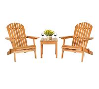 COSTWAY Ensemble de Meubles 3 Pcs Fauteuil Adirondack en Bois Eucalyptus et Table, Salon de Jardin Chaises Longues Pliables avec Design à Lattes et Assemblage Facile, pour Jardin Balcon
