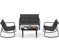 COSTWAY Ensemble de meubles de jardin 4 pièces avec mouvement de balancement doux, groupe de sièges pour 4 personnes, ensemble de jardin comprenant 2 chaises, un banc et une table
