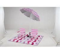 COSTWAY Ensemble de Parasol et Chaises Pliantes et Tapis 4 Pcs, Parasol Inclinable Solaire avec Sac de Transport, 2 Chaises de Plage Pliable avec Poche, Tapis à 3 Couches, pour Plage Jardin (Rose)
