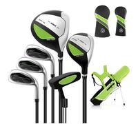 COSTWAY Ensemble de Sac de Golf pour Enfants 11 à 13 Ans-Capuche Anti-pluie-Driver ‘1’,Hybride ‘5’,Fers ‘7’,‘9’, ‘S’ et Putter-Vert