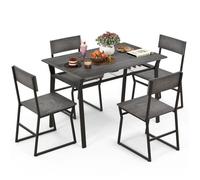 Table à Manger avec 4 Chaises, Cadre en Métal Noir, 110x70cm avec Etagère (Gris)