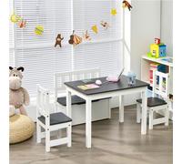 COSTWAY Ensemble de table pour enfants 4 pièces en bois, table pour enfants, chaises, banc avec espace de rangement, groupe de sièges pour enfants, ensemble de tables pour enfants, meubles pour enfant