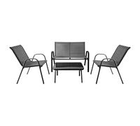 COSTWAY Ensemble Salon de Jardin 4 Pièces en Acier, 2 Fauteuils, 1 Canapé et 1 Table Basse en Verre, pour Jardin,Terrasse, Piscine, Patio, Balcon, en Tissu, Gris