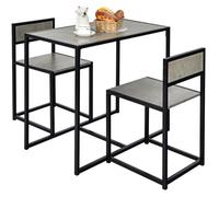 COSTWAY Ensemble Table à Manger 1 Table et 2 Chaises Encastrable Style Industriel Moderne pour Salle à Manger, Bistro Gris