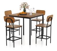 COSTWAY Ensemble Table à Manger avec 4 Chaises avec Repose-pieds - Cadre en Métal Style industrielle pour Cuisine Noyer
