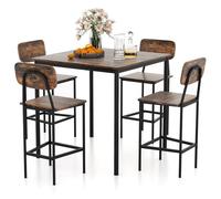 COSTWAY Ensemble Table à Manger avec 4 Chaises avec Repose-pieds - Cadre en Métal Style industrielle pour Cuisine Marron