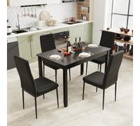 COSTWAY Ensemble Table à Manger Moderne 5 Pièces, Table Rectangulaire en Verre Trempé 120 cm, 4 Chaises en Cuir Synthétique, Design Moderne, pour Cuisine, Salle à Manger, Salon (Noir)