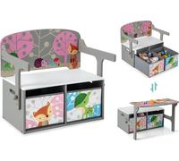 COSTWAY Ensemble table & chaise 3 en 1 pour enfants avec 2 paniers en tissu amovibles pour peindre et jouer Gris