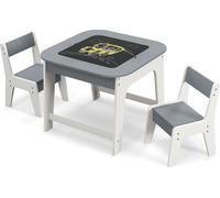 COSTWAY Ensemble table & chaises pour enfants, table à dessin pour jeunes enfants avec plateau double face, espace de rangement caché gris