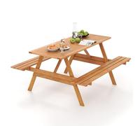 COSTWAY Ensemble Table de Pique-Nique avec 2 Bancs Intégrés, Ensemble de Jardin en Bois Dur pour 6 Personnes Table Charge 70KG, pour Jardin Piscine, 150 x 139 x 75 cm, Naturel