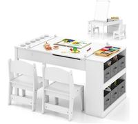 CostwayEnsemble Table et Chaises Multifonctionnel Bureau D'activités Blanc