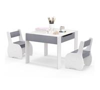 COSTWAY Ensemble Table et 2 Chaises 3 en 1 pour Enfant, Tableau 2 Face (Noir & Blanc ) avec Fonction de Stockage en Bois