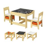 COSTWAY Ensemble Table et 2 Chaises 3 en 1 pour Enfants -2 Face (Noir&Blanc), 2 Boîtes de Rangement - Dessin,Manger, Etudier, Jouer