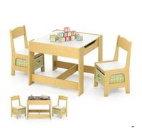 COSTWAY Ensemble Table et 2 Chaises pour Enfant en Bois Tableau Transformable avec Chaise Fonction de Stockage Vert