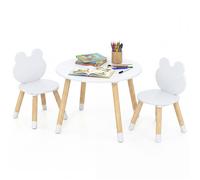 COSTWAY Ensemble Table et 2 Chaises pour Enfants 3 Ans+ en Forme de Grenouille et Pieds en Bois, 60 x 60 x 44 cm Blanc