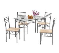 COSTWAY Ensemble Table et 4 Chaises, Cadre en Métal, Table Cuisine en Verre pour Salle à Manger, Cuisine, Restaurant, Salon