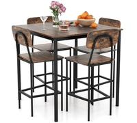 COSTWAY Ensemble Table et 4 Chaises, Table Haute Cuisine 90 x 90 cm, Tabouret avec Dossier, Mange Debout pour 4 Personnes, Design Compact, pour Cuisine, Bistro, Salon, Bar (Marron foncé)