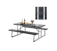 Costway Ensemble Table Et Bancs De Pique-Nique Pliable, Ensemble Meuble De Jardin Avec Cadre Métallique, Trou Pour Parasol, Noir Multicolore