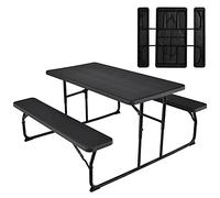 COSTWAY Ensemble Table et Bancs Pliant de Pique-Nique avec Cadre en Métal, Ensemble de Jardin Surface Imperméable Banc Charge 250KG pour 4 à 6 Personnes, pour Jardin Piscine (Noir)