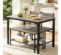 COSTWAY Ensemble Table et Chaise Salle a Manger pour 4 Personnes, 2 Chaises, Banc avec Étagère, Design Compacte Encastrable, Salle a Manger Complete pour Petite Espace, Cuisine, Salon(Gris)