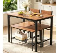COSTWAY Ensemble Table et Chaise Salle a Manger pour 4 Personnes, 2 Chaises, Banc avec Étagère, Design Compacte Encastrable, Salle a Manger Complete pour Petite Espace, Cuisine, Salon(Brun)