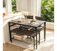 COSTWAY Ensemble Table et Chaise Salle a Manger pour 4 Personnes, 2 Chaises, Table Banc avec Étagères, Design Compacte Encastrable, Salle a Manger Complete pour Petite Espace(Gris)