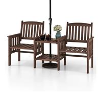 Costway Ensemble Table Et Chaises De Jardin 3 Pcs, Bois De Sapin, Table Latérale À 2 Niveaux Et Trou Pour Parasol De 5 Cm, Marron Multicolore
