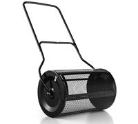 COSTWAY Épandeur à Compost de 60,5 cm Rouleau en Treillis Métallique (Noir) | Épandeur de Gazon 75 L avec Poignée en Forme de ‘U’ Loquets Latéraux, pour Entretien du Jardin et Pelouse