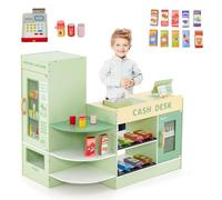 COSTWAY Épicerie Enfants en Bois avec 13 Accessoires & Distributeur Automatique, Marchande Enfants avec Caisse Enregistreuse Réaliste & 5 Étagères, Jeu d’Imitation pour Enfants de 3-8 Ans