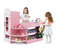 COSTWAY Épicerie Enfants en Bois avec 15 Accessoires & Distributeur Automatique, Marchande Enfants avec Caisse Enregistreuse Réaliste & Tableau Noir, Jeu d’Imitation pour Enfants de 3-8 Ans (Rose)