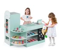 COSTWAY Épicerie Enfants en Bois avec 15 Accessoires & Distributeur Automatique, Marchande Enfants avec Caisse Enregistreuse Réaliste & Tableau Noir, Jeu d’Imitation pour 3-8 Ans (Vert Menthe)