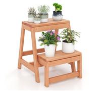 COSTWAY Escabeau 2 Marches, Marche Pied Pliable 3 en 1, Structure en H, Jardiniere Balcon, Charge 250 kg, 50 × 39 × 45 cm, Naturel